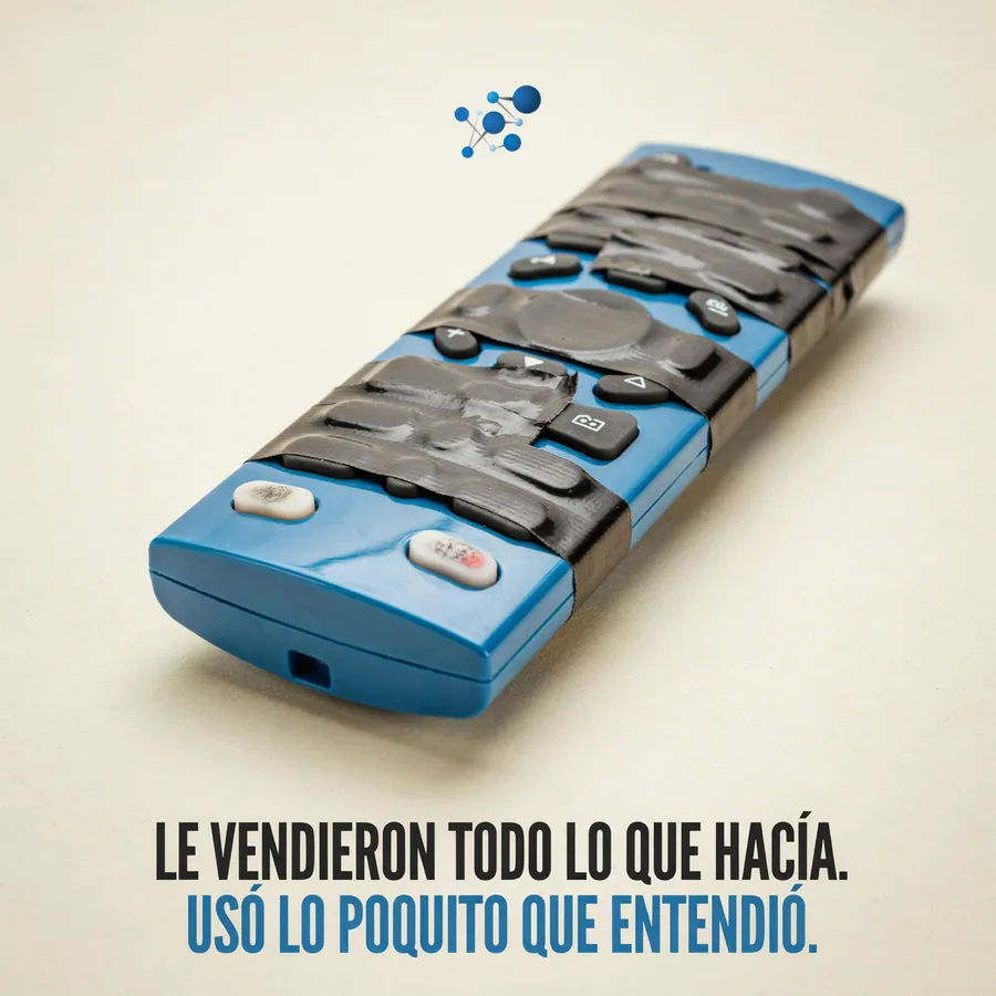 Le vendieron todo lo que hacía. Usó lo poquito que entendió.